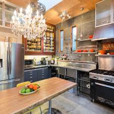 Commercial Sink Wood Table Concrete Floor Not The Chandelier Eclectic Kitchen Eclectic Kitchen Design Kitchen Design