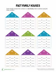 Fact Family Houses Worksheet Education Com Fact Family Worksheet Kids Math Worksheets Fact Families