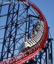The Big One Blackpool Pleasure Beach The Uk S Tallest Roller Coaster With A Peak Height Of 21 Roller Coaster Blackpool Pleasure Beach Amusement Park Rides