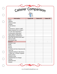 Compare Up To Three Catering Companies With The Wedding Planner Caterer Comparison Worksheet Contrast Planner Book Wedding Budget Planner Wedding Planner Cost