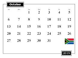 South Africa 2019 October Calendar Holiday Calendar Us Holiday Calendar 2019 Calendar