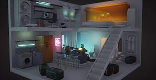 Wip Ue4 Cyberpunk Room Polycount Cyberpunk Room Futuristic Interior Cool Room Designs