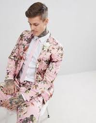Black And White Floral Suit Harry Styles Asos Edition Wedding Skinny Suit In Blush Floral Sateen Print Floral Suit Men Skinny Suits Pink Prom Suit