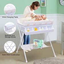 Costway Infant Baby Bath Changing Table Diaper Station Nursery Organizer Storage W Tube Warm White Changing Table Nursery Changing Table Diaper Station