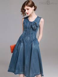 Chic O Neck Sleeveless Denim A Line Dress Vestidos Giros Vestidos Estilosos Moda