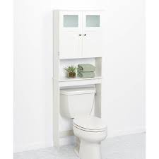 Incorporate streamlined storage in your bathroom with the wall cabinet. White Space Saving Over Toilet Bathroom Storage Cabinet With Glass Panel Doors