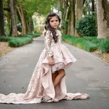 High Low Lace Long Sleeves Flower Girl Dresses Pink Flower Girl Dresses Flower Girl Dress Lace Flower Girl Dresses Train