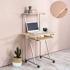 Aingoo Mobile Computer Desk Small Rolling Workstation Laptop Stand With Printer Shelf And Keybo Small Computer Table Small Computer Desk Desks For Small Spaces