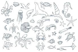 Vector Sea Creatures Sea Creatures Drawing Sea Creatures Black And White Art Drawing