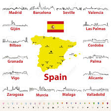 Andalusien 7 tage roadbooktour mit www.almoto.de erstellt am 23.01.2011. Vector Umriss Symbole Von Spanien Stadte Skylines Mit Karte Und Flagge Von Spanien Lizenzfrei Nutzbare Vektorgrafiken Clip Arts Illustrationen Image 99880962