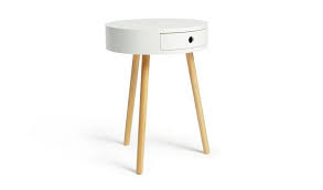 A round nightstand with a burl top, scroll and carved sides with single drawer on cabriole legs. Buy Habitat Otto 1 Drawer Round Bedside Table White Bedside Tables Argos