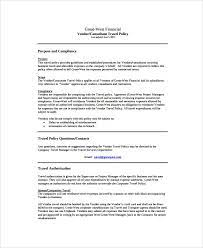 This will eliminate any confusion as to whether or not travel was approved, what items are covered, and how and when the employee will be reimbursed. Free 9 Sample Travel Policy Templates In Ms Word Pdf