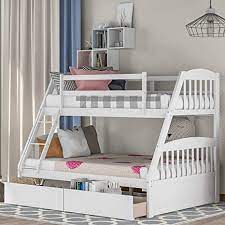 Ships free orders over $39. Amazon Com Solid Wood Twin Over Full Bunk Beds With Storage Drawers Bunk Beds For Kids With Ladder And Guard Rail White Kitchen Dining