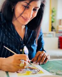 One word for her… Grace 💛 Sessions at Studio B&B! . . . . . . [Art by Isha  Mehra, Brushes & Brew, Studio B&B, Art Studio, Northern Lights, Painting  Narratives, weekday