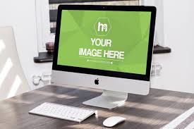 Imac Computer On Office Desk Mockup Mediamodifier Online Mockup Generator Mockup Desk Imac Computer