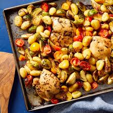 Sheet Pan Mediterranean Chicken Brussels Sprouts Gnocchi Recipe Easy Mediterranean Diet Recipes Mediterranean Recipes Mediterranean Chicken