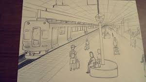 Perspective Drawing Of Railway Station Perspective Art Perspective Drawing Architecture One Perspective Drawing