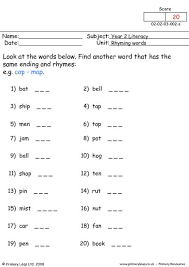 Words that rhyme with bedroom. Literacy Rhyming Words Worksheet Primaryleap Co Uk