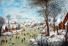 Winter Landscape with Ice skaters and ...