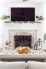 Neutral Fall Mantel Decor Around A Tv Mantel Decorations Fall Mantel Decorations Summer Mantel