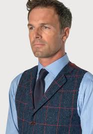 Regular Fit Blue Check Harris Tweed® Suit Vest