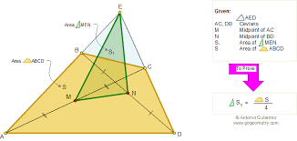Geometry Problem 90 Area Of Triangle And Quadrilateral Midpoints Of Diagonals Median Of A Triangle Le Geometry Problems Mathematics Education Math Geometry