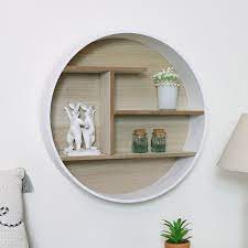 Round black lightweight plastic shelf wall hanging unit gift with square clock. Round White Wooden Shelf Unit