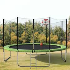 This model is 7.5 foot wide. Merax 14 Feet Round Trampoline With Safety Enclosure Basketball Hoop And Ladder Brickseek