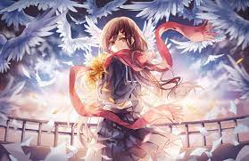 Anime Kagerou Project Ayano Tateyama Girl School Uniform Bird Red Eyes Brown Hair Wallpaper Papel De Parede Anime Menina Anime Papel De Parede Menina