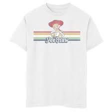 I'm excited! let's gather some cattle! Disney Pixar Toy Story Boys 8 20 Jessie Cowgirl Rainbow Stripe Yee Haw Graphic Tee