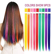 Food Coloring Hair Dye Unique Rhyme 20 9 Pieces Party Highlights Colored Hair Extensions Clip In 2020 Food Coloring Hair Food Coloring Hair Dye Colored Hair Extensions