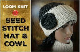 Loom Knit Hat Seed Stitch Brim Hat And Matching Cowl Loom Knitting Patterns Loom Knit Hat Loom Knitting Stitches