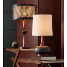 Hunter Bronze And Cherry Wood Table Lamp 20r05 Lamps Plus Mid Century Modern Table Lamps Table Lamp Wood Farmhouse Table Lamps