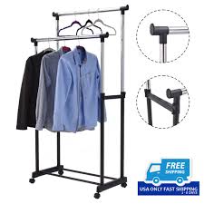 Clothing garment rack with shelves, metal cloth hanger rack stand clothes drying rack for hanging clothes. Double Rail Adjustable Garment Rack Clothes Hanger By Choice Products
