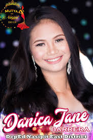 Mutya ng Nasipit 2018 Candidate No. 8 Ms. DANICA JANE A. BARRERA Sponsor:  DepEd Nasipit East District Dr. Danilo M. Felias, District Supervisor  Parents: Mr. & Mrs. Danny Barrera Photo: Tweetskiexena Fotografia