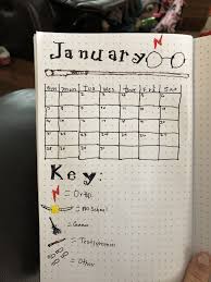 Harry Potter Bullet Journal Full January Calendar 2018 W Key Bullet Journal Idea January Calendar Bullet Journal October Bullet Journal