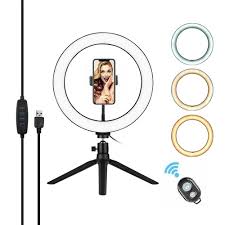 Andoer 10 Inch Led Ring Light With Tripod Stand Phone Holder Remote Control 3200k 5500k Dimmable Table Camera Light Lamp 3 Light Modes 10 Brightness Level For Youtube Video Photo Studio Live