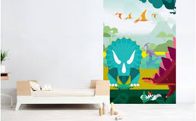 Dinosaur Wallpaper Mural Cool Toddler Boy Room Wall Murals Please note that indicated height dimensions refer to the distance from the bottom of the decal to the top of the volcano. kids wallpaper dinosaurs stegosaur and triceratops