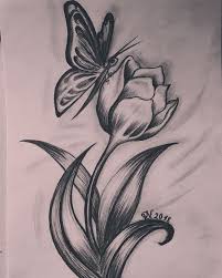 I Would Like To Share My Drawing Of Tulp And Butterfly Drawing Drawingpencil Pencil Drawings Of Flowers Art Drawings Sketches Art Drawings Sketches Pencil These easy flowers to draw were created on plain old photocopy paper because i like the durable, smooth surface. art drawings sketches