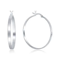 Sterling Silver Italian High Polish 40mm Flat Hoop Earrings Perfect Polished Finish 40 Mm Circle Hoop Earrings Small Silver Earrings Bar Stud Earrings Silver
