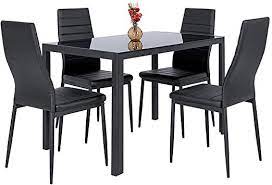 Thaweesuk Shop Black 5 Pcs Glass Dining Table Set With 4 Leather Chairs Kitchen Room Furnitur In 2021 Dining Table Setting Dining Table In Kitchen Black Kitchen Table