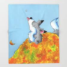 Snow And Leaves Winter S About To Start Copyright Kristen O Keefe Lightning Wolf Illustrations All Rig Throw Blanket Wolf Illustration Blanket