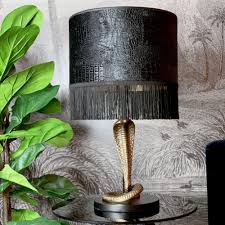 Outdoor lighting wall lights and yard lights. Inky Black Crocodile Print Velvet Lampshade With Gold Lining And Black Fringing Love Frankie