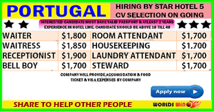 Urgent Requirement In Portugal Five Star Hotel Vacancy Apply Now How To Apply Steward Room Attendant