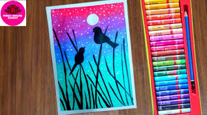 Oil pastel painting of scenery step by step. Parbez Drawing Academy Drawing With Oil Pastels And Acrylic Beautiful Moonlight Birds Scenery Facebook