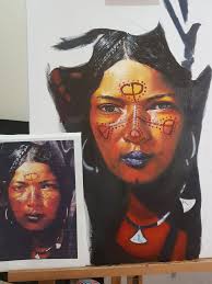 Currently in progress. Painting of an indigenous girl. Acrylic