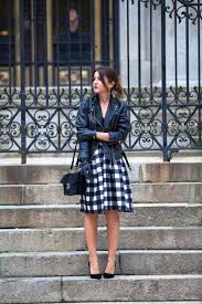Black And White Plaid Skirt And Jacket Midi Skirt Leather Jacket A Combo To Try Immediately Fashion Style New Street Style