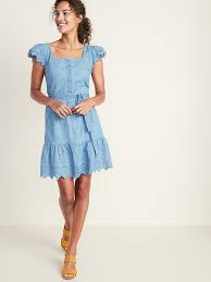 Chambray Cutwork Waist Defined Tie Belt Dress For Women Old Navy Cutwork Dress Tie Belt Dress Belted Dress
