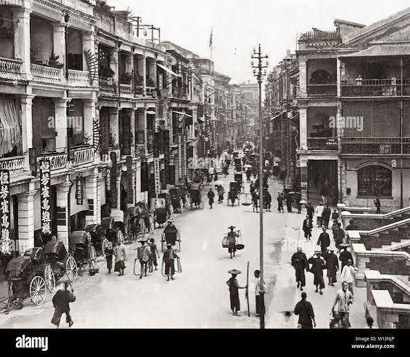 c.1880s - busy street in Hong Kong Stock Photo - Alamy