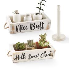 $5.99 quick view sale revolver toilet paper holder 6 3.5 stars 5 (6) was: Amazon Com Cabasaa Nice Butt Bathroom Decor Box 2 Sided Funny Toilet Paper Holder Farmhouse Rustic Wood Organizer Funny Home Decor Wooden Crate With Rope Handles White Home Kitchen